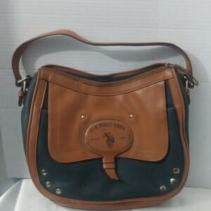 U.S. Polo Assn. Tan and Black Crossbody Bag Faux Leather